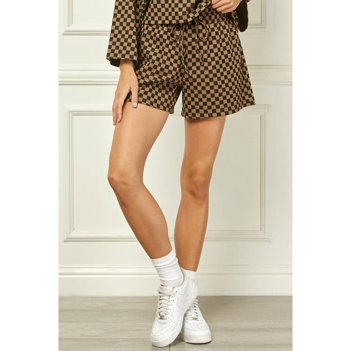 Veveret - Wholesale Shorts - Women's - Checker Jersey Drawstring Short 12