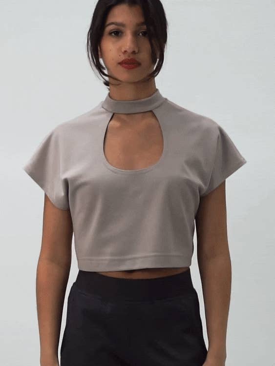 Egret Crop Cap Sleeve 2-in-1 in Taupe for wholesale by Paridaez