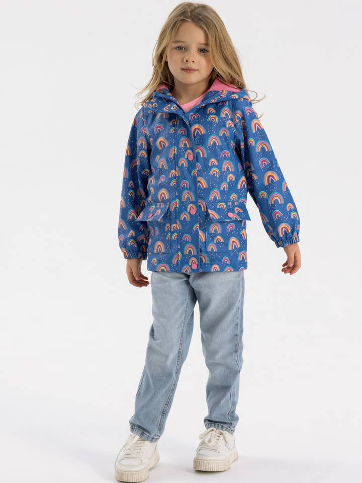 Meisjes regenjas bedrukt kobaltblauw 1-6 jaar voor wholesale door Minoti sp. z o.o.