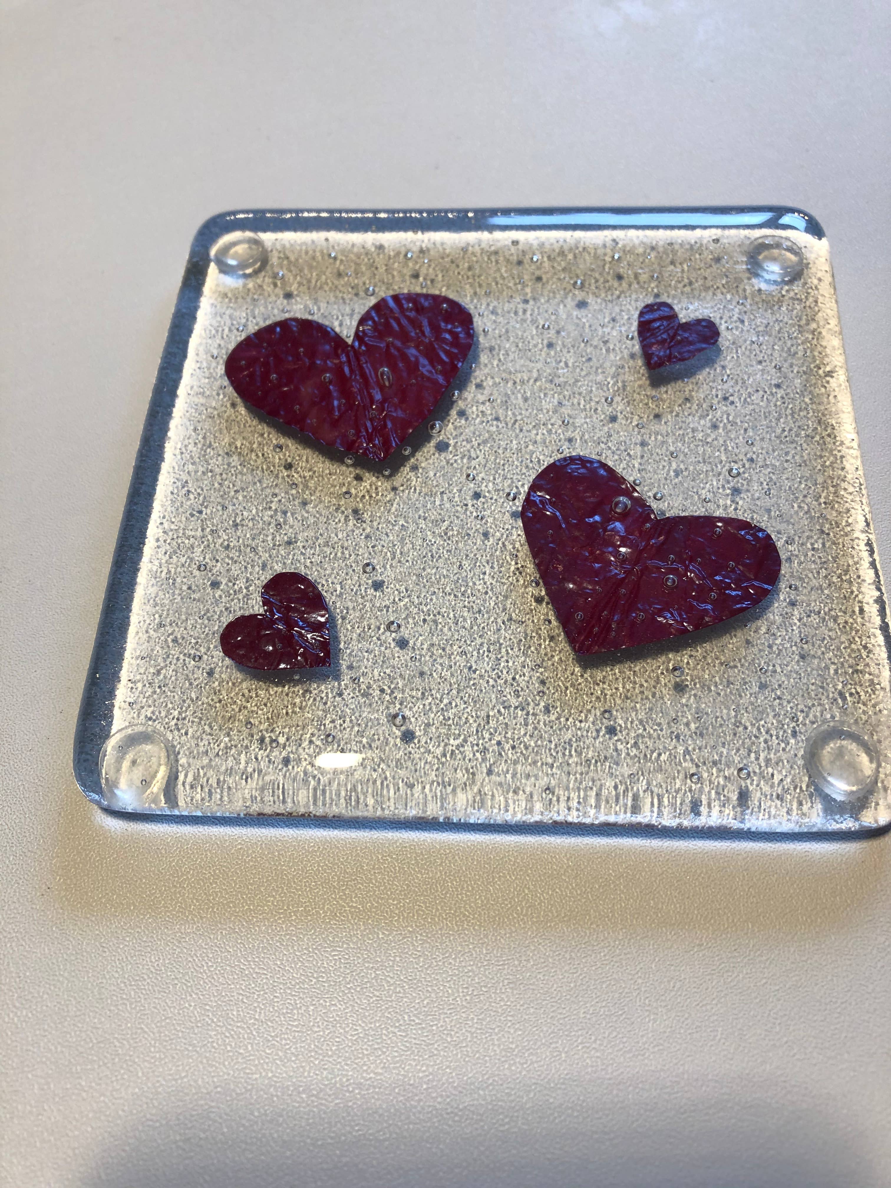 Ally Glass Studio – wholesale Coasters – Fused glass with copper Heart coaster2