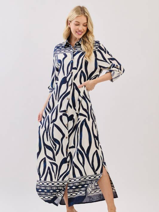 Robe maxi boutonnée à imprimé tissé pour femmes pour la vente par MintChoco