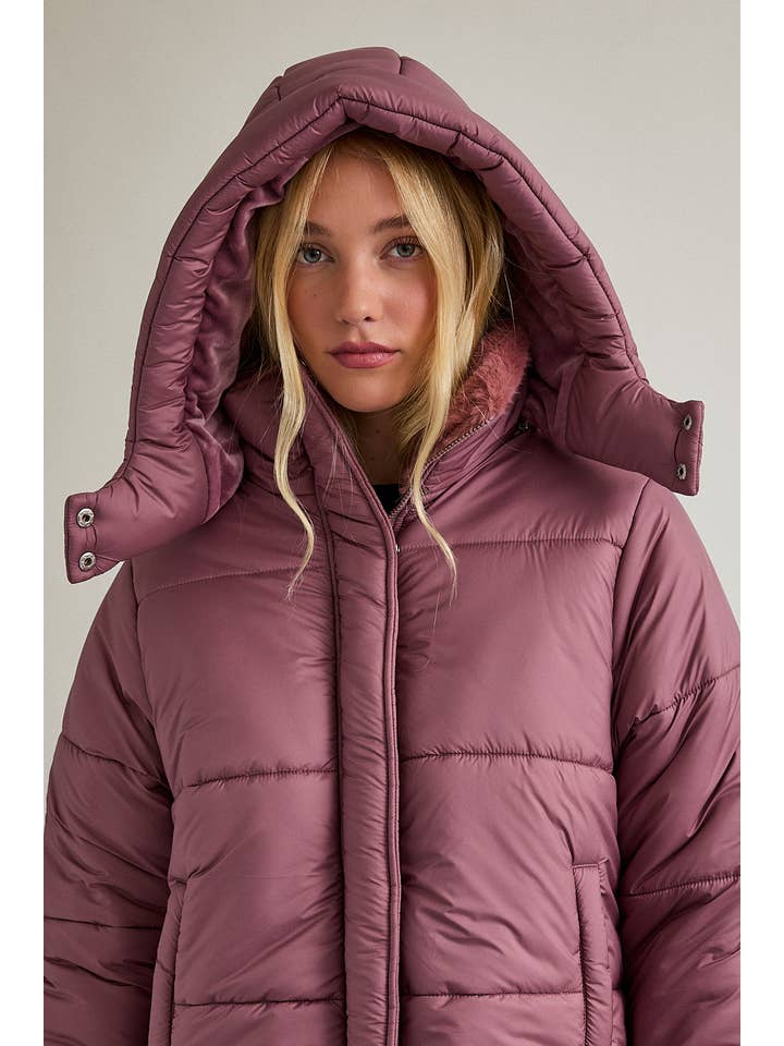 MAUVE PUFFER JACKET WITH ATTACHABLE HOODIE for wholesale on Faire8