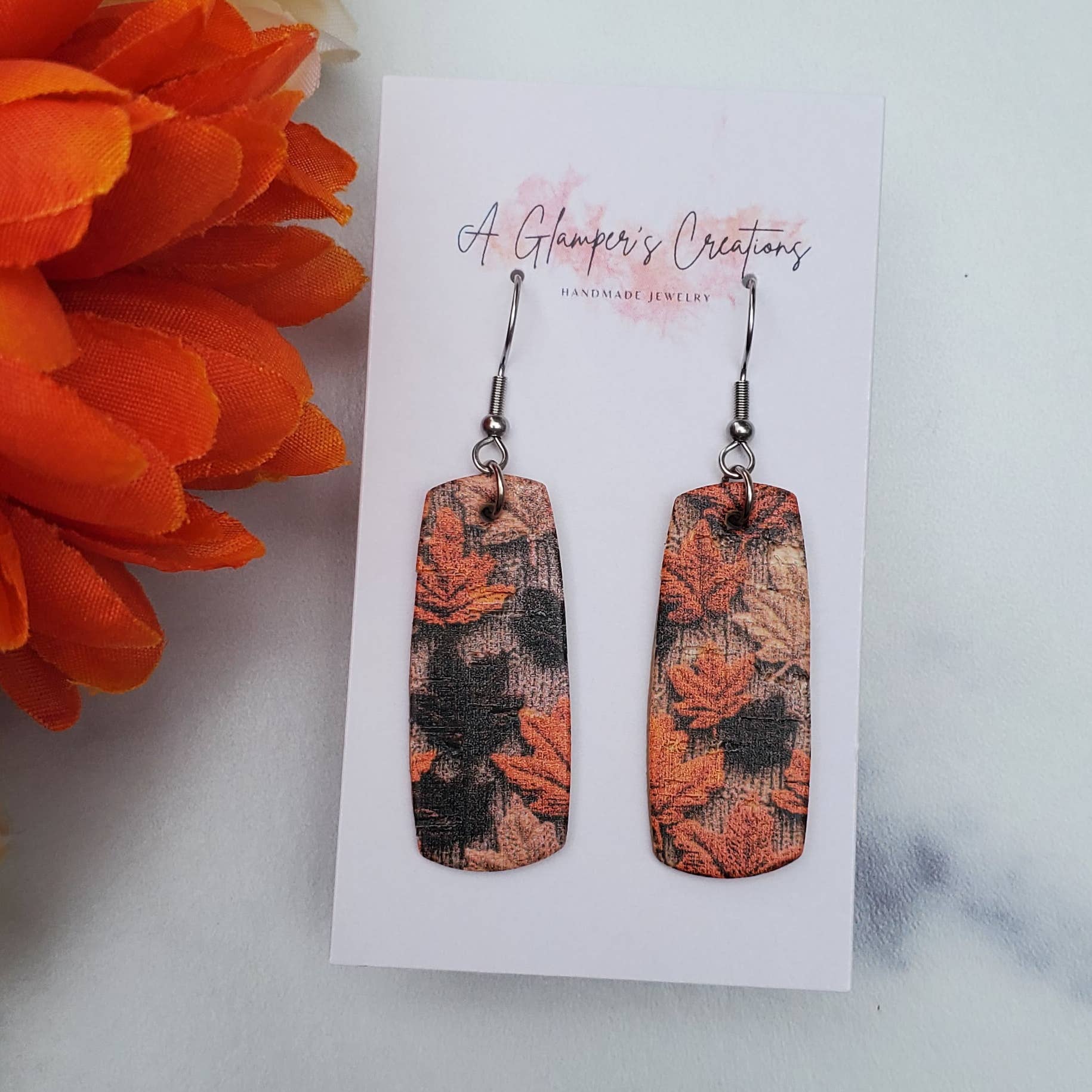 A Glamper's Creations LLC - Wholesale Dangle Earrings - Fall Embroidered Leaves Mini Bar Leather Earrings5