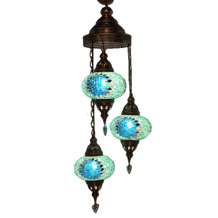 Import Corner - Wholesale Chandelier/Hanging Light - 81703: 7" PRESSED MOSAIC 3-LIGHT SPIRAL CHANDELIER