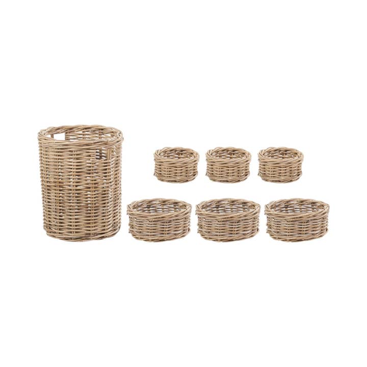 Set med 7 grå Kubu rotting runda förvaringskorgar för wholesale av Red Hamper
