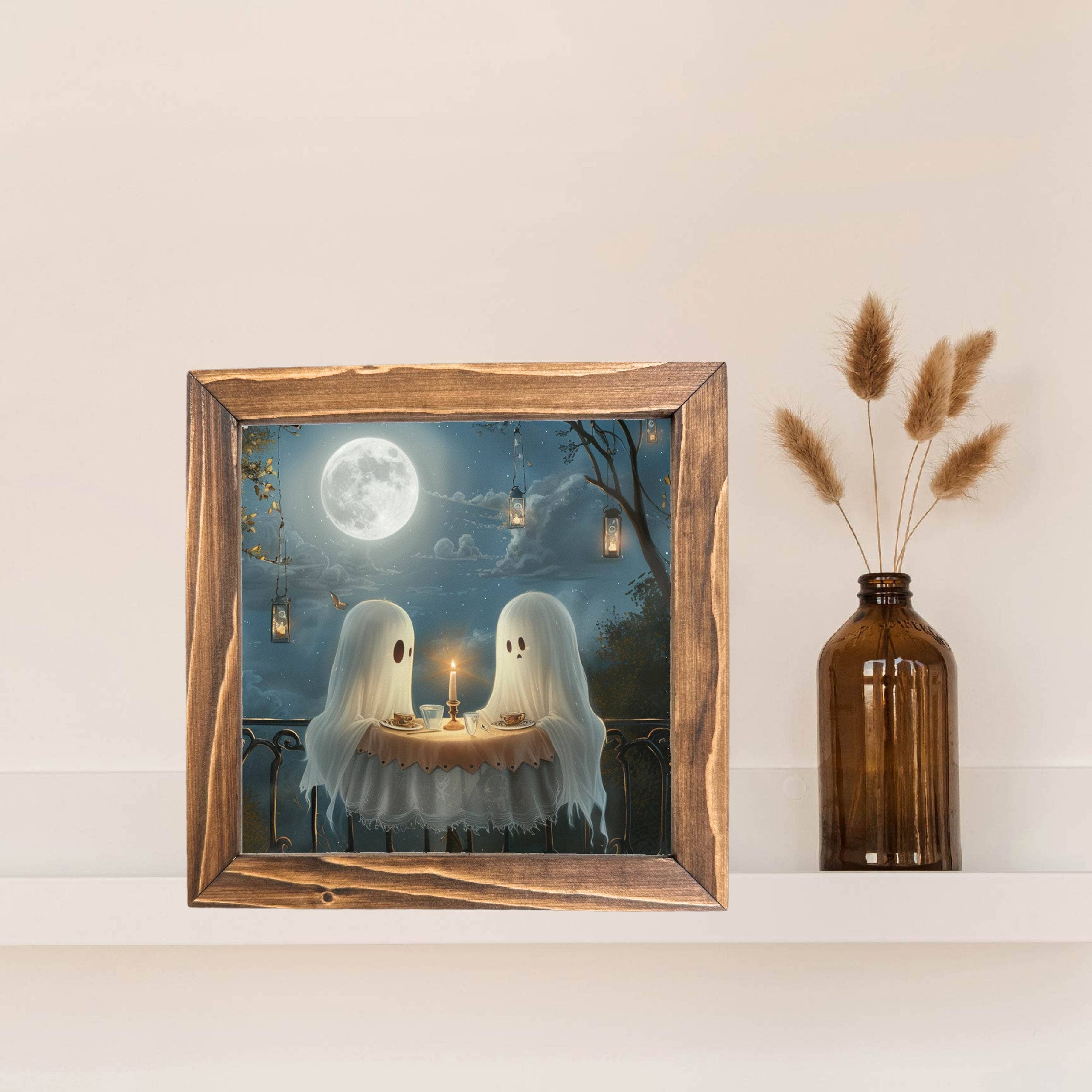 Teele and Co. - Wholesale Art Print - Ghost Having Dinner Printed Halloween Framed Sign 1