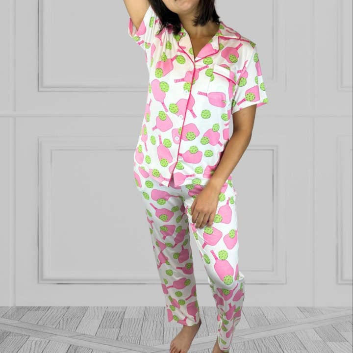 Willie J’s: The Easy PJ’s - Wholesale Sleepwear Set - Women's - Bamboo Pickleball Pajama Long Set with Short Sleeve Top and Cropped Pants