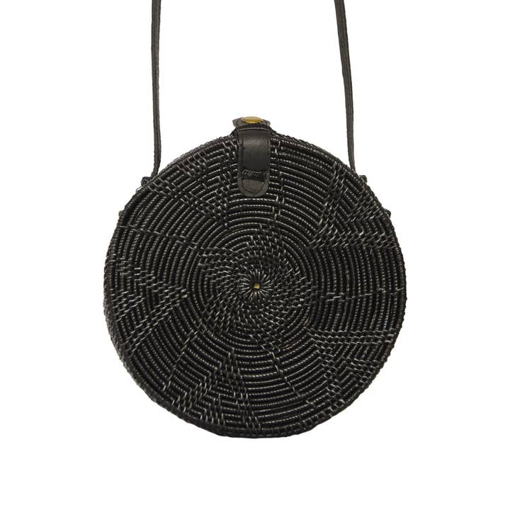Rattan Bag- Crossbody Round Shoulder Bag-Black for wholesale by The Artisan and Company