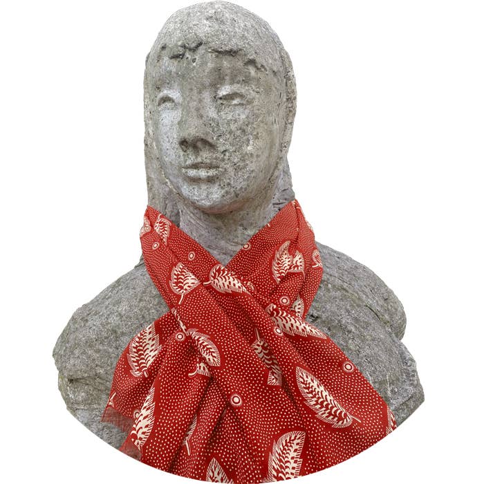 Stripey Leaf Red Silk Scarf for wholesale by Cressida Bell