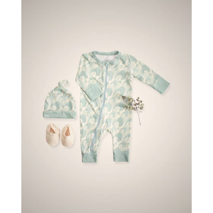 Zip Front Jumpsuit in Cloud Blue Wave for wholesale by Ay Bebe