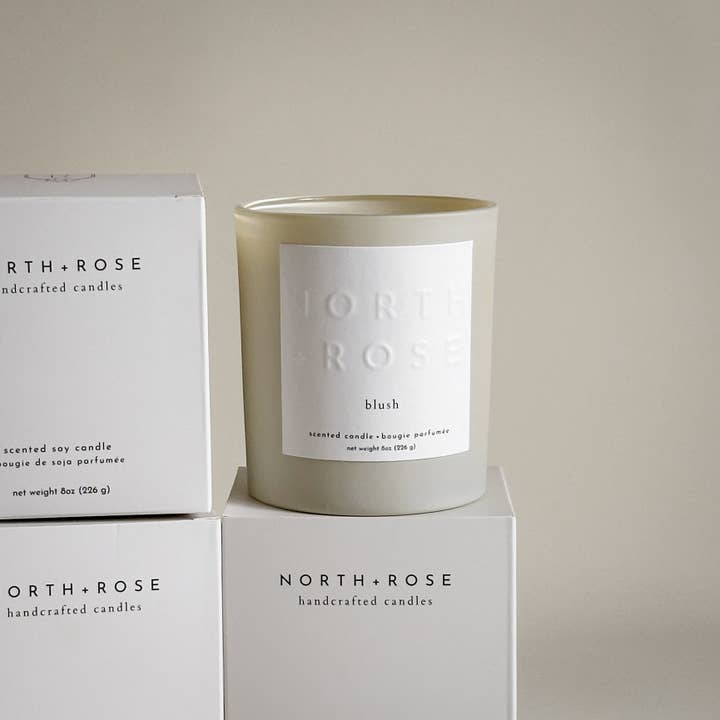 North + Rose - Wholesale Jar/Filled Candle - Blush - 8oz Scented 100% Soy Wax Candle with Wood Wick