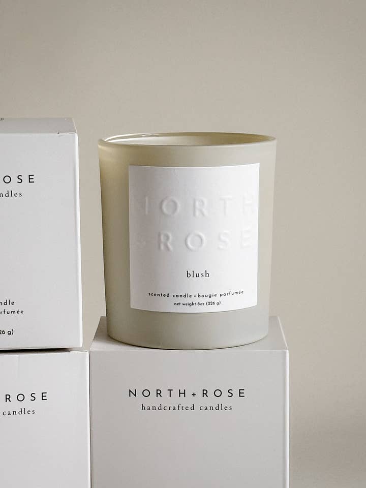 Blush - 8oz Scented 100% Soy Wax Candle with Wood Wick for wholesale by North + Rose