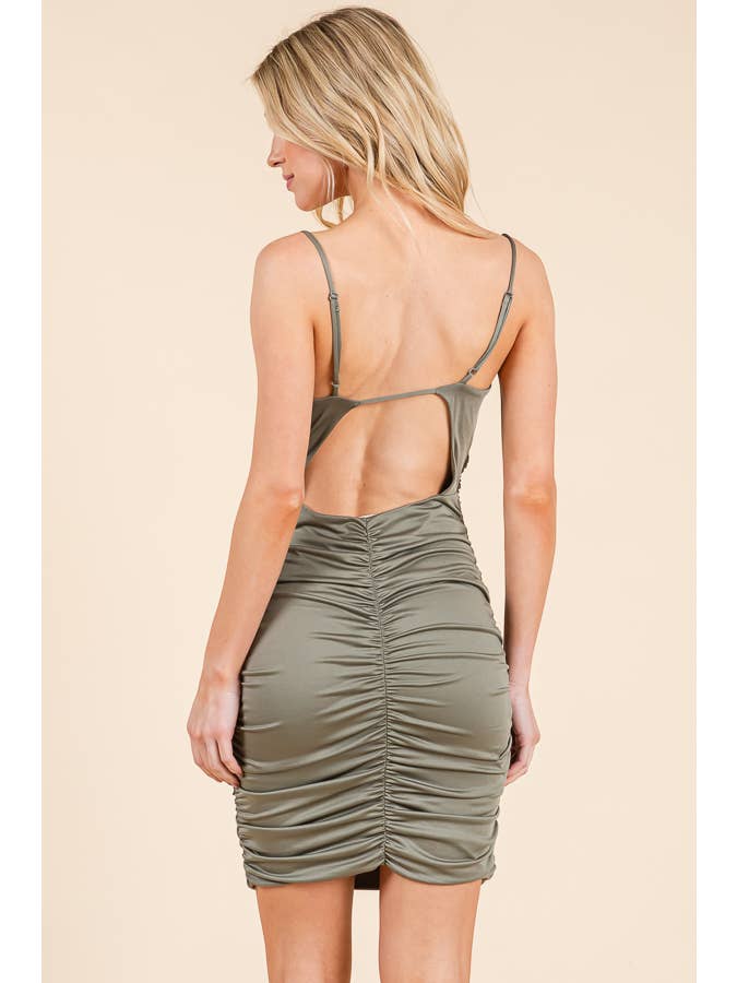 Heart & Hips - Wholesale Dress - Women's - JD54779 - ALL AROUND RUCHING DOUBLE LAYERED OPEN BACK DRESS