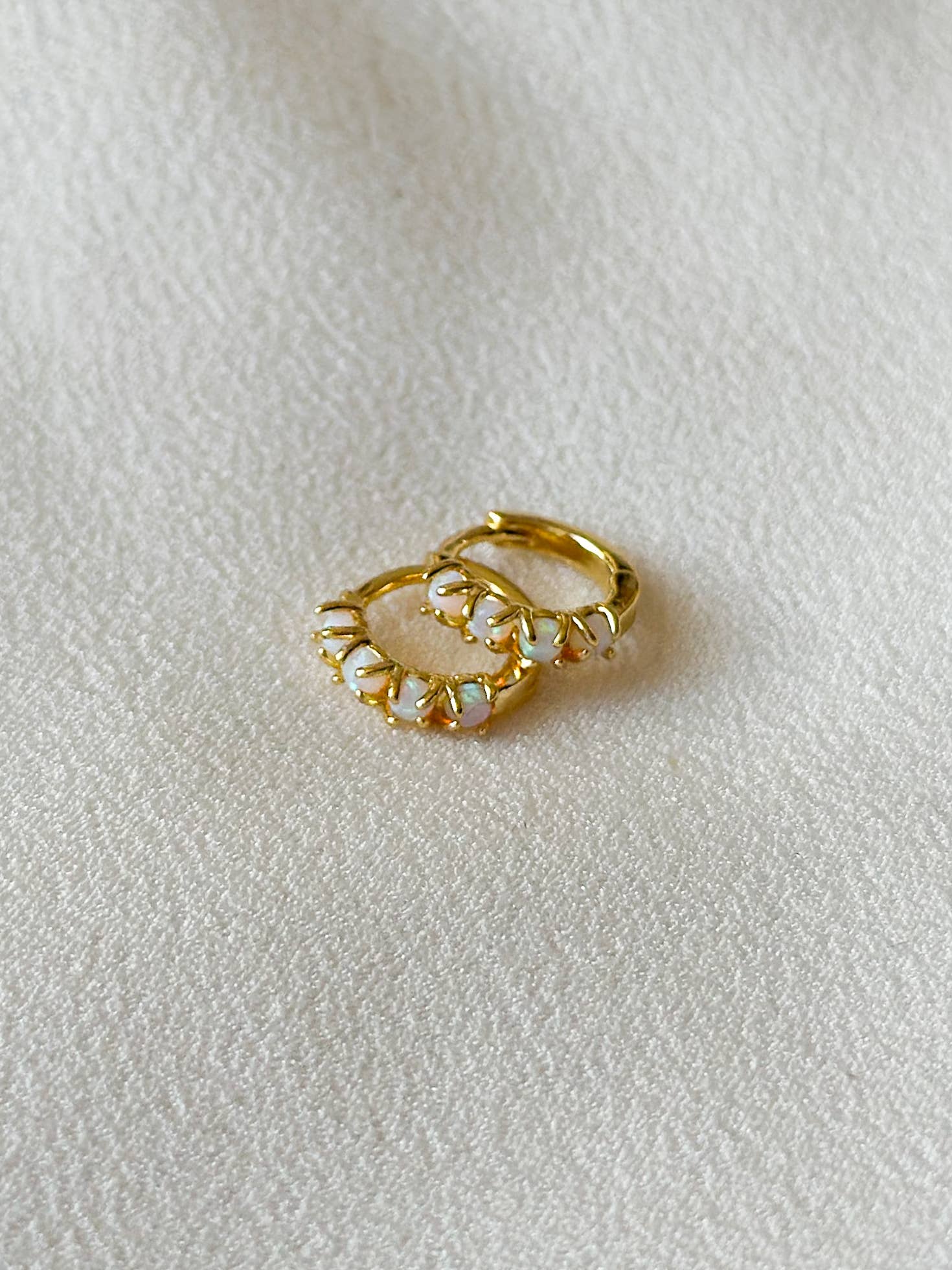 Ellis Grey Jewellery - Wholesale Hoop Earrings - 18k Gold Opal Encrusted Huggie Hoop Earrings