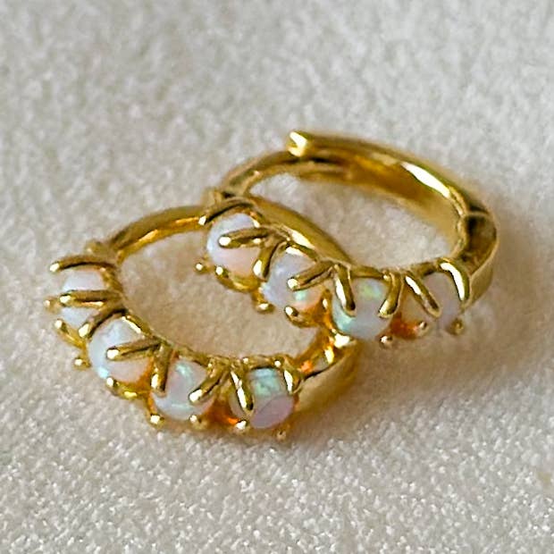 Ellis Grey Jewellery - Wholesale Hoop Earrings - 18k Gold Opal Encrusted Huggie Hoop Earrings0