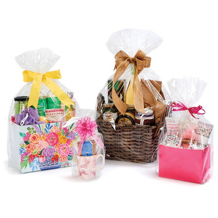 Clear Poly Basket Wrap Bags for wholesale on Faire