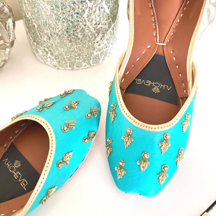 Bold and Beautiful Embellished Blue Flats for Festive Occasions for wholesale by Qhareed