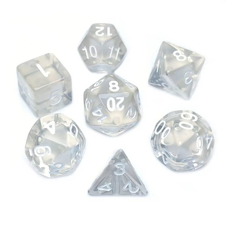 Krystal Æter | Transparent Klar Polyhedral Terningesæt for engroshandel hos DnD Emporium Co