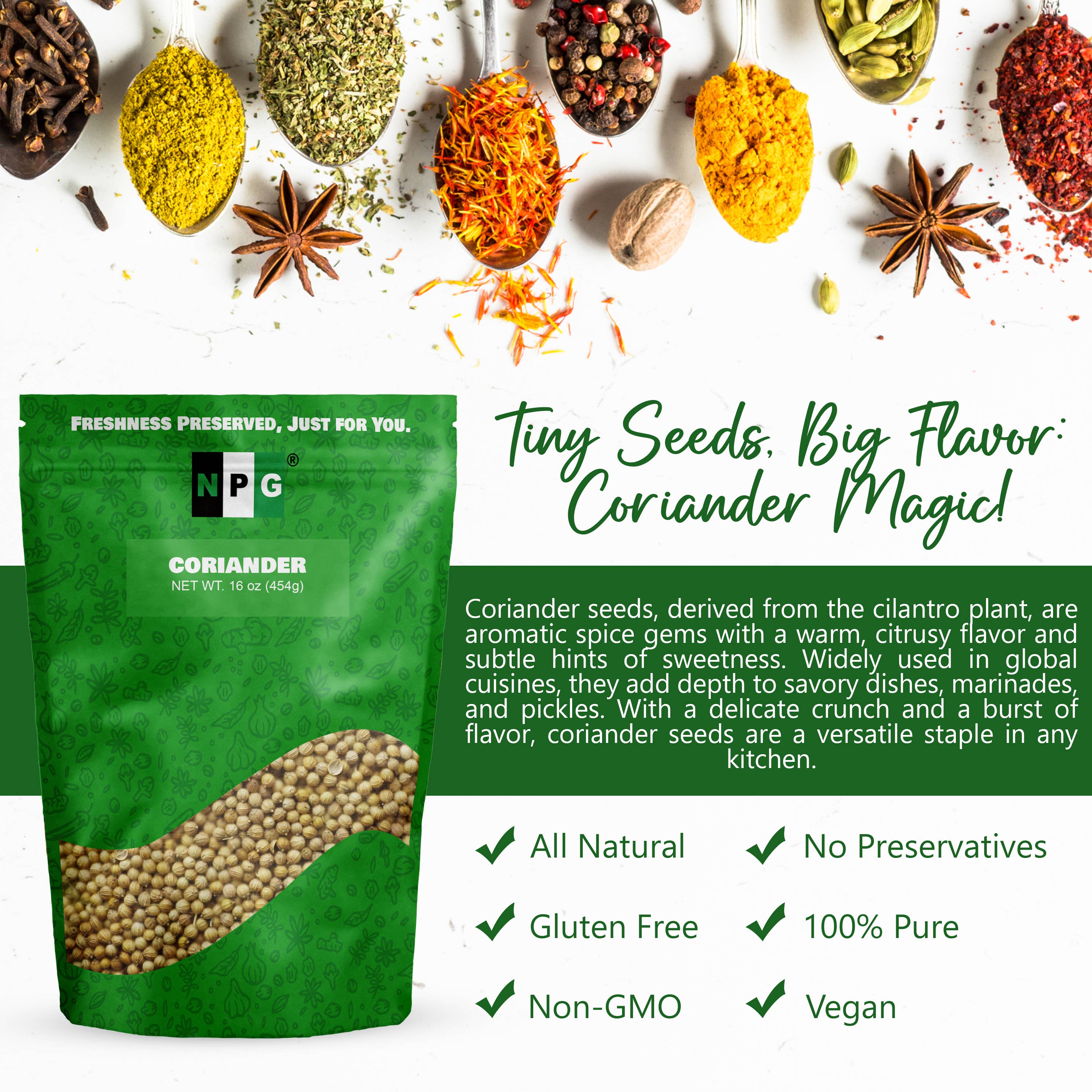 Natural Plus Green - Wholesale Dried Spice - NPG Coriander Seed 16 Oz, Whole Cilantro Seeds3