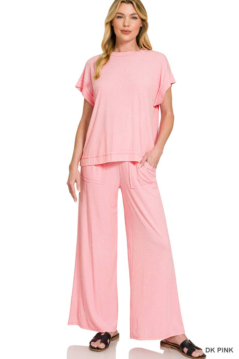 42POPS – wholesale Lounge set – Women's – ....0810 Ribbed Acid Wash Rayon Top & Pants 2PC Set SI-284136