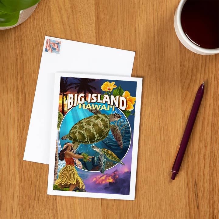 Lantern Press - Vendita all'ingrosso Biglietti di auguri generici - CARTOLINA Isola Grande, Hawaii, Montaggio Isola Grande1