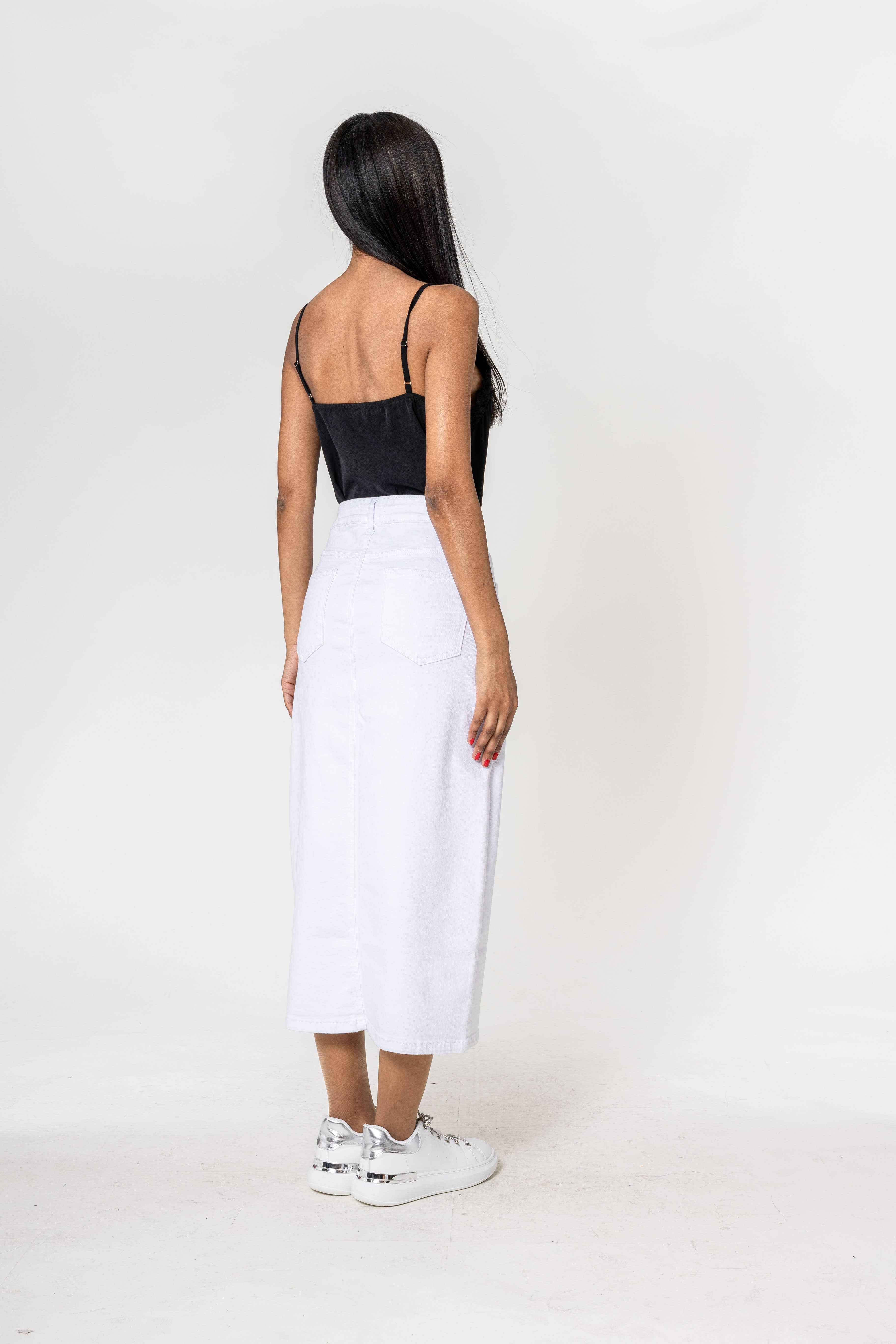 Nina Carter - Vendita all'ingrosso Gonna - Donna - Gonna lunga di denim Nina Carter con spacco frontale P21520