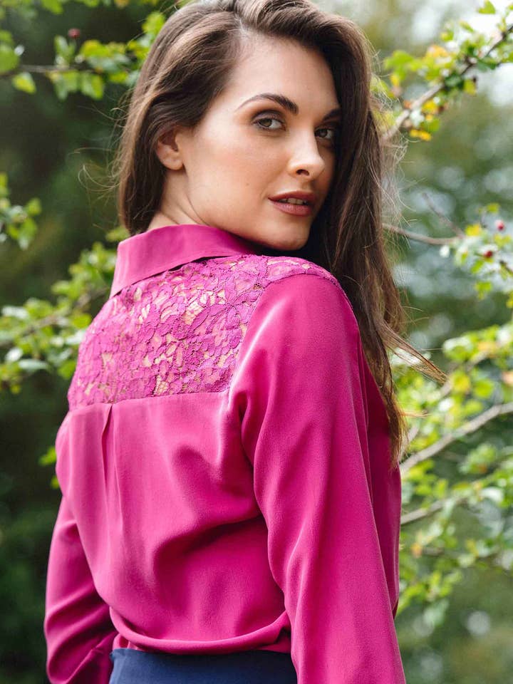 Classic Silk Shirt Berry Pink for wholesale by Sophie Cameron Davies