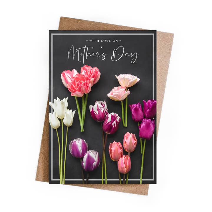 Mors dag Tulipaner Folieret lykønskningskort for engroshandel hos Marina Walker
