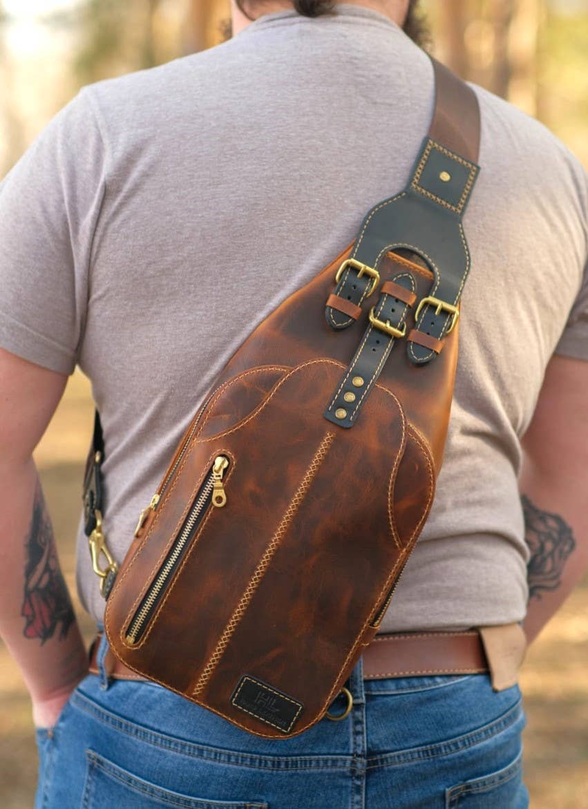 The Master Tanners - Vente Sac à bandoulière – homme - Sac à bandoulière en cuir véritable pour hommes, sac à bandoulière, sac de poitrine9