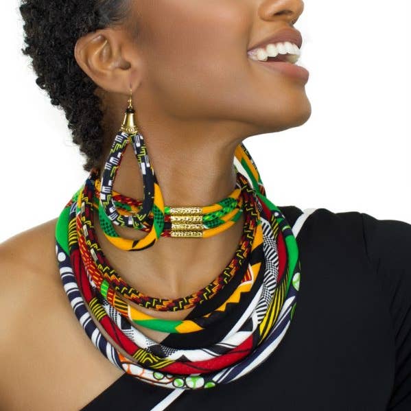 Queen Africa Print Bib Necklace | African Wax Necklace for wholesale by Cloth & Cord, LLC