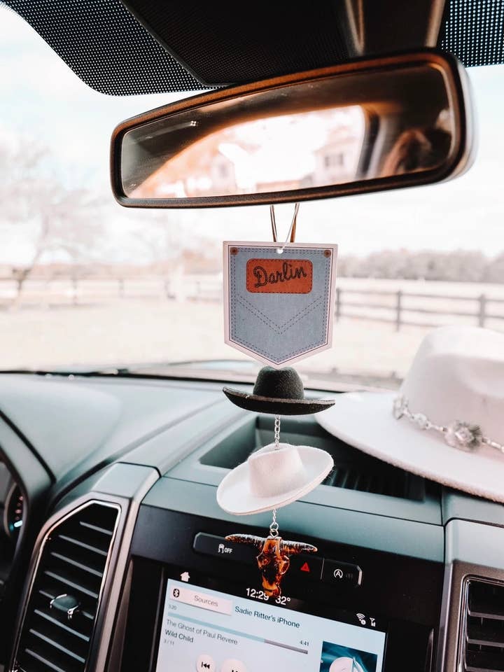 Black & Stone Cowboy Hat Rearview Mirror Charm for wholesale by The Front Porch Label