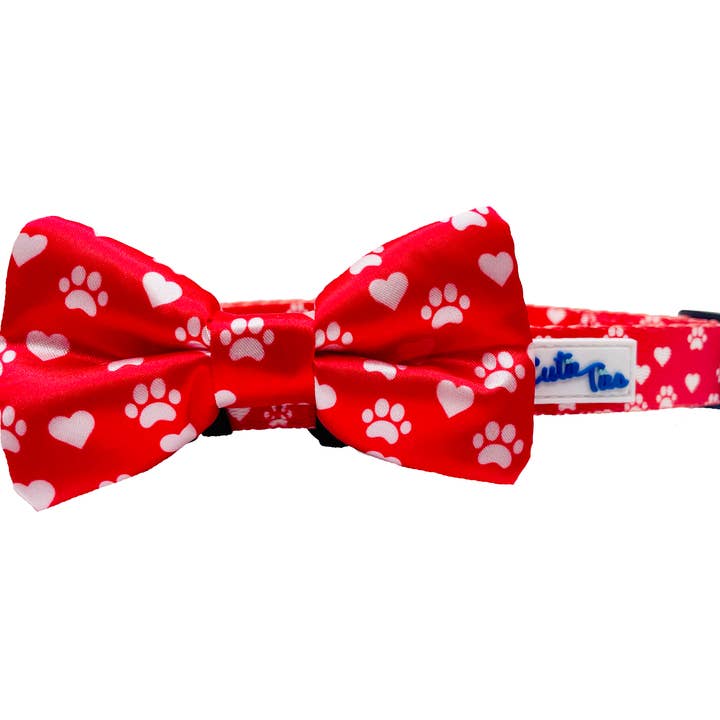 Cutie Ties – Großhandel Fliege für Haustiere – Hund – Paw Prints & Hearts Rote Fliege für Hunde