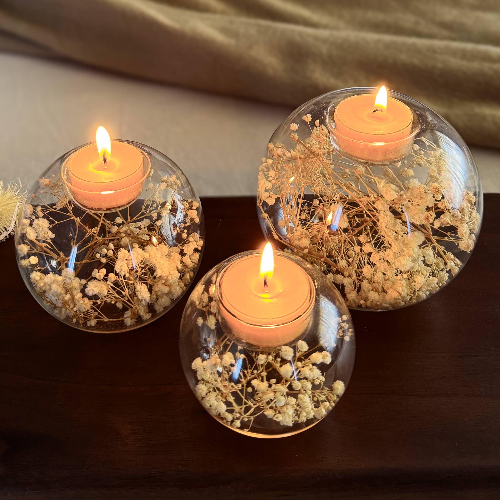 Suko Stones by MB - Wholesale Candle Holder - Saku Hana Candles with Baby's Breath - Trio 4