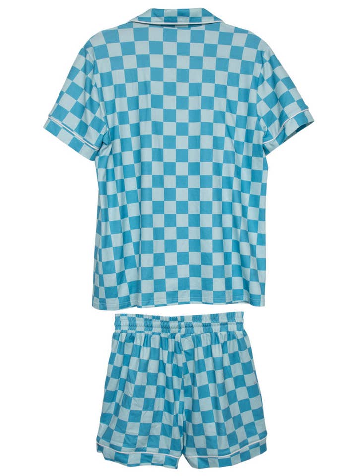 Teal Checker Wholesale Pajama Loungewear for wholesale on Faire