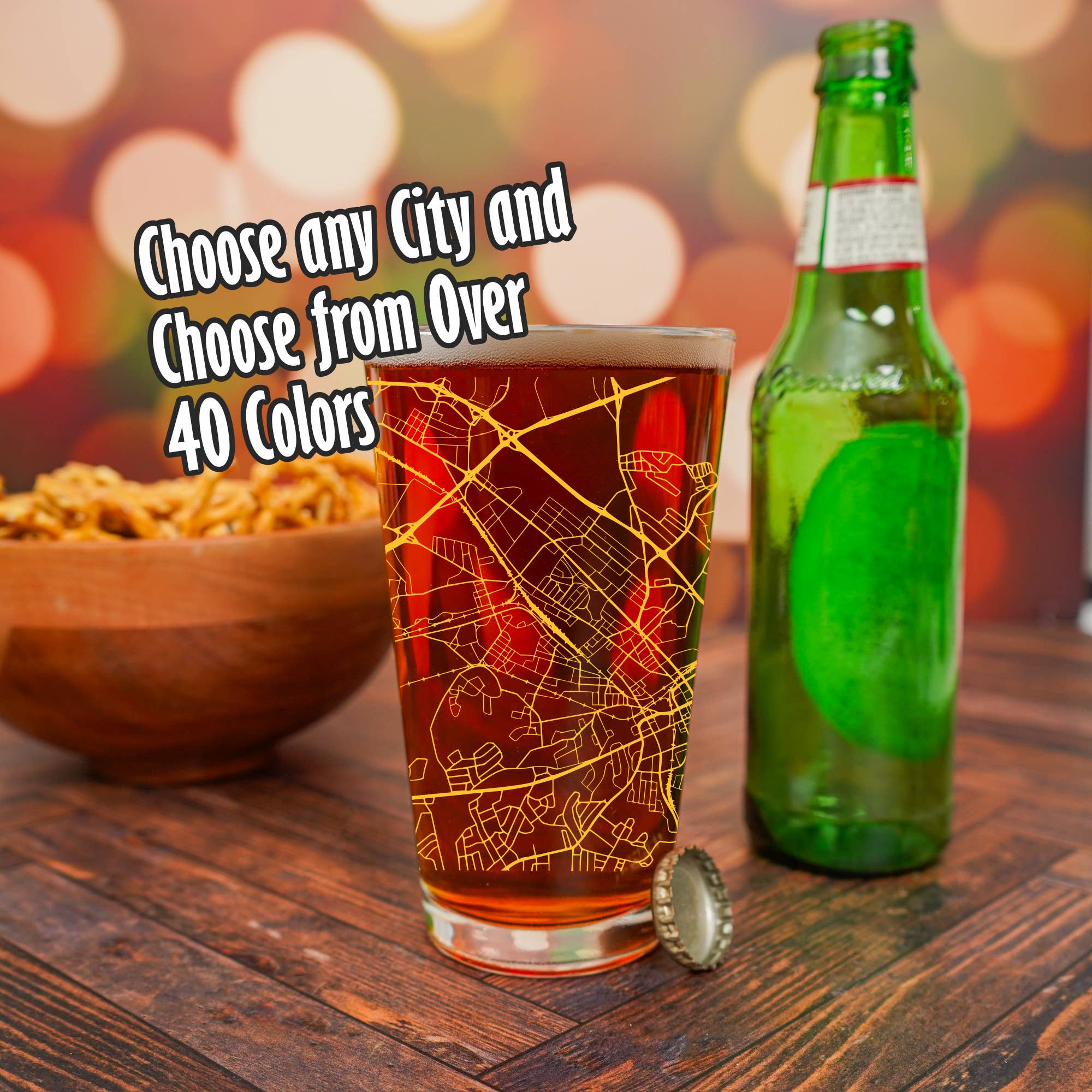 Blue Ridge Mountain Gifts - Wholesale Beer Glass/Mug - Street Map on a Pint Glass - Your Hometown, Any Color