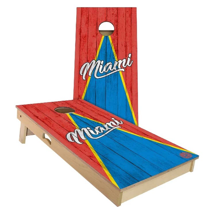 Miami Triangle Baseball All-Weather Cornhole Set for wholesale by Skip's Garage