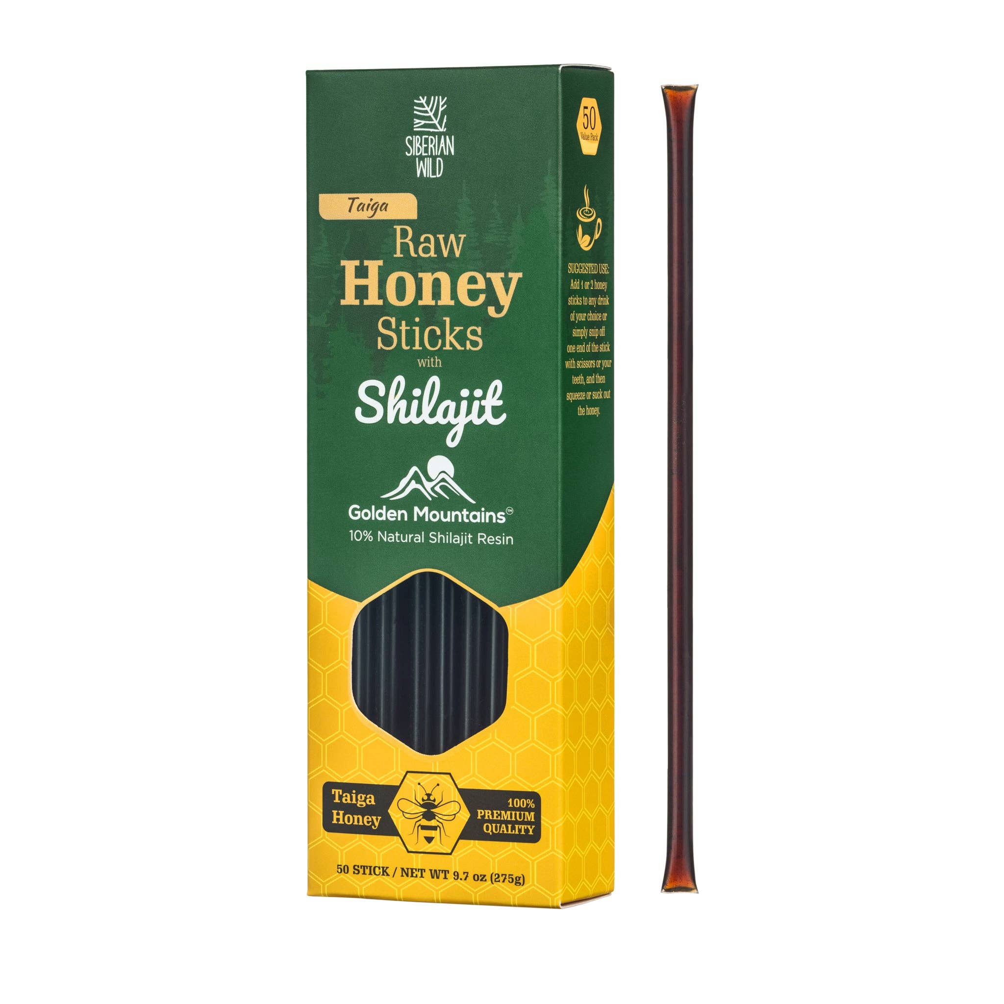 SiberianGreen – Mel por atacado – Paus de Mel de Shilajit da Taiga Selvagem Siberiana – 50 Paus com 10% de Resina de Shilajit Força Natural Siberiana5