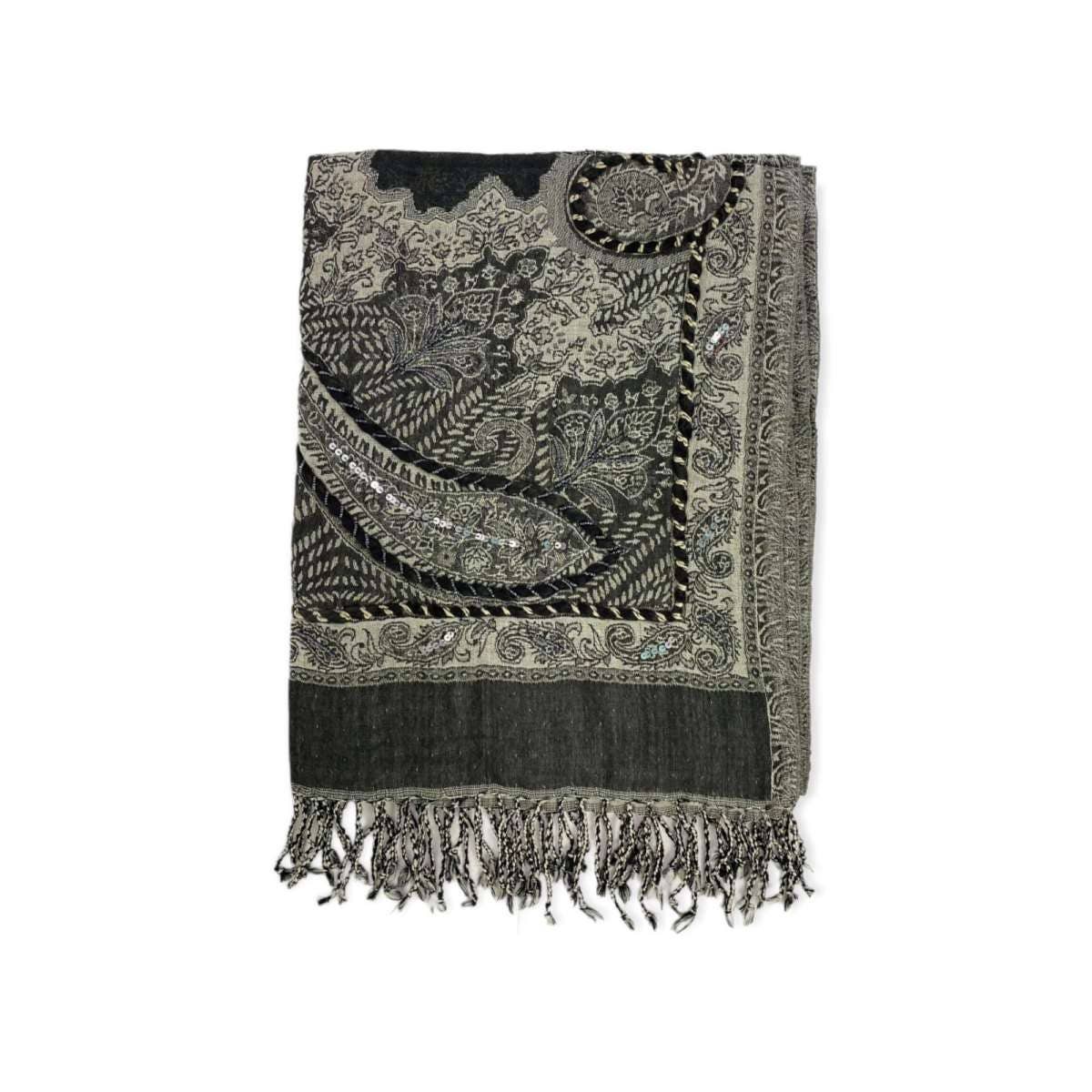 Chenson & Gorett – Cachecol - Mulher por atacado – Lenço Étnico Indiano de Lã com Paetês e Bordados12