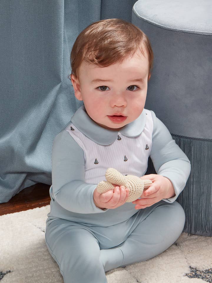 Blue Sail On Pintuck Footie for wholesale on Faire2