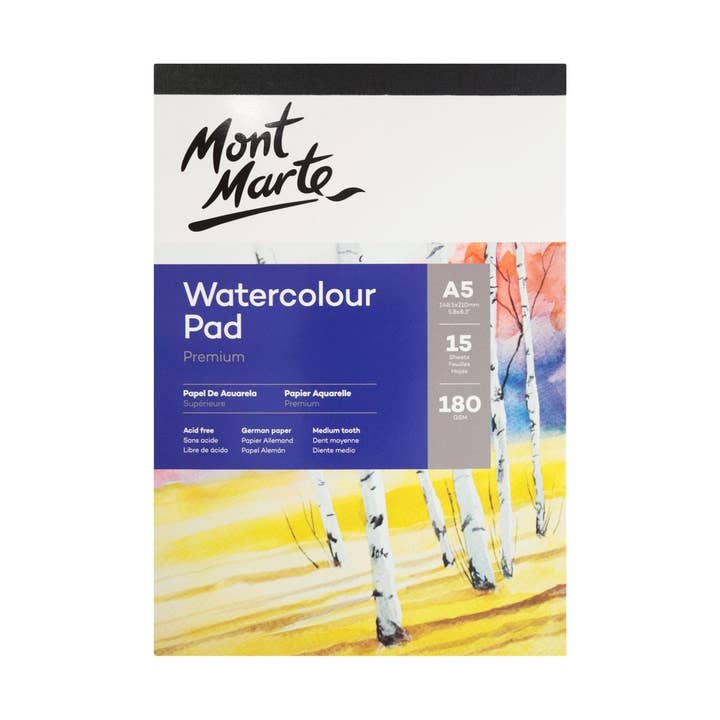 Mont Marte Usa, Inc. - Vente Carnets de croquis - Bloc pour aquarelle, papier allemand de qualité supérieure A5 180 g/m², 15 feuilles