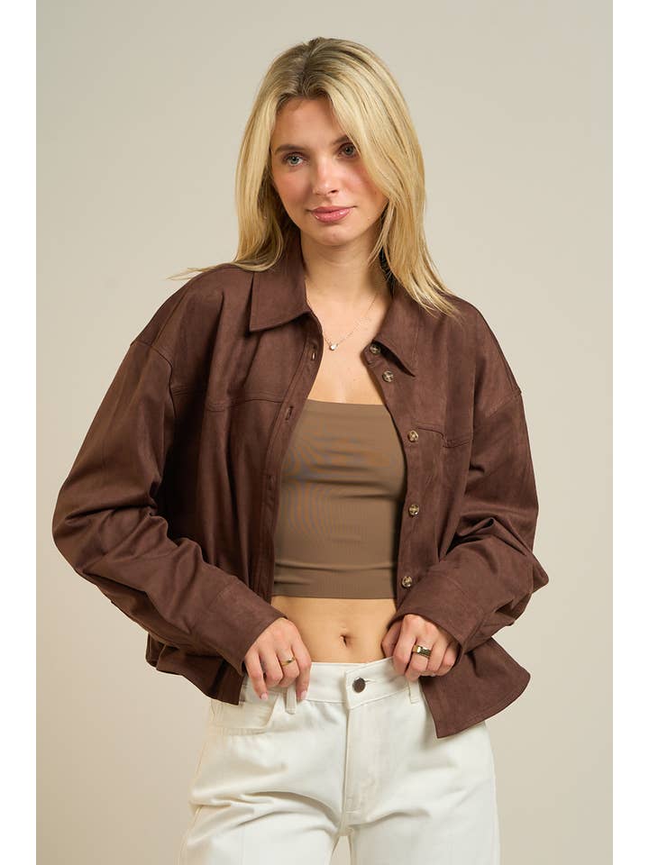 ANWND - Wholesale Buttoned-down shirt β Women's - 2881-Faux Suede Button-Up Overshirt10