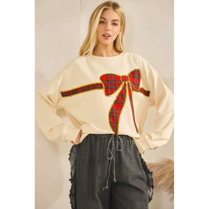 THE TARTAN BOW PULLOVER (ST8111) for wholesale by Sage + Fig