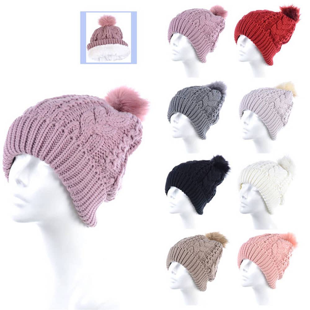 Sensibling Corp. - Wholesale Beanie - Women's - 12PCS - Pom Pom Knit Slouchy Winter Beanie Hats1