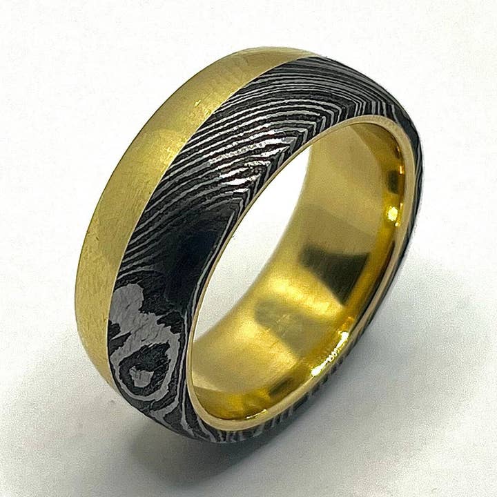 Damaststahlring - Gelbgold Herren Ehering Damast Verlobungsring - Herren Ehering - Damast Goldring Herren - Herren Goldring - Spart für den Großhandel von RustyStudioUSA