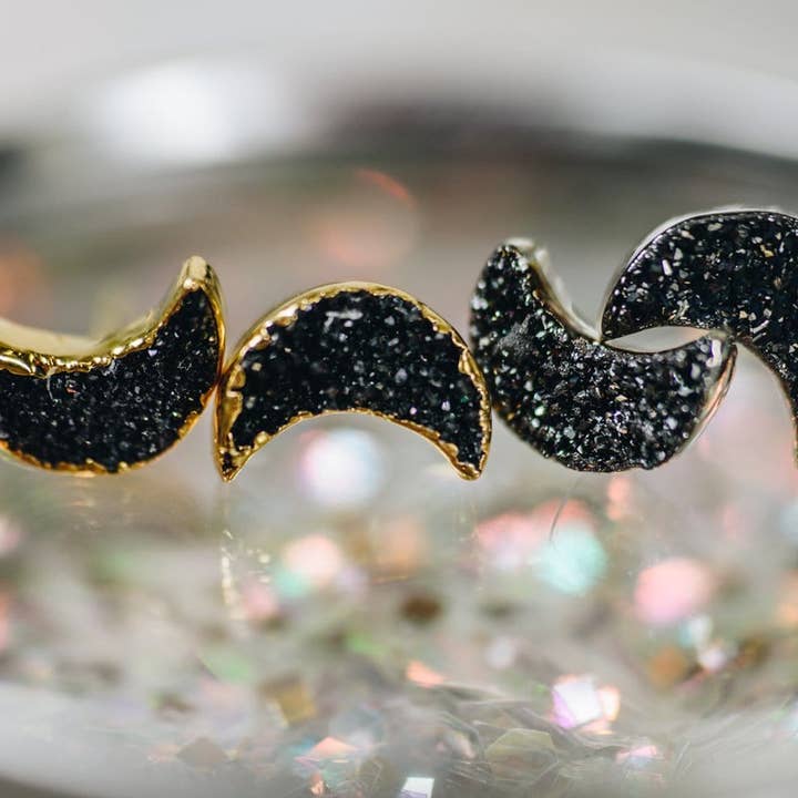 Rock Paradise - Wholesale Stud/Post Earrings - Crystal Moon Titanium Druzy Stud Earrings Electroplated 24k4
