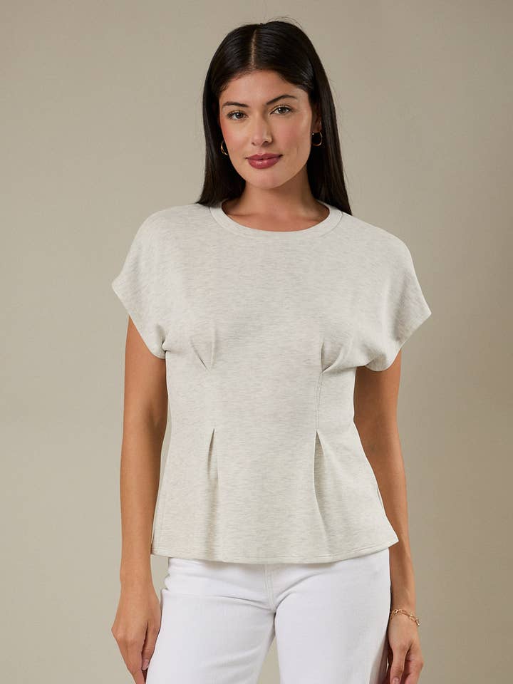 CREW NECK CAP SLEEVE PLEATED WAIST TOP for wholesale by GILLI