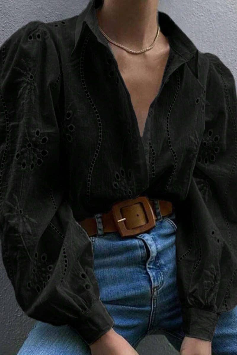 NINEXIS - Wholesale Shirt - Women's - CWTDSL0116_SINGLE BREASTED CUTOUT LONG SLEEVE SHIRT TOP2