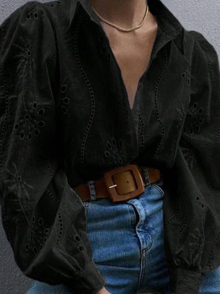 NINEXIS - Wholesale Shirt - Women's - CWTDSL0116_SINGLE BREASTED CUTOUT LONG SLEEVE SHIRT TOP2