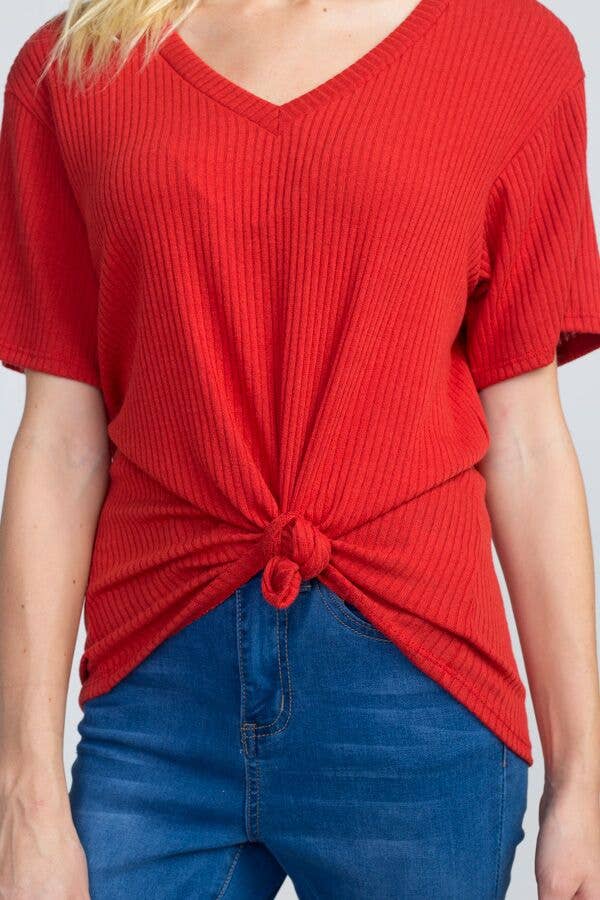 miroh - Wholesale Knit Top - Women's - Ribbed Basic V Neck Top With Knot Detailing2