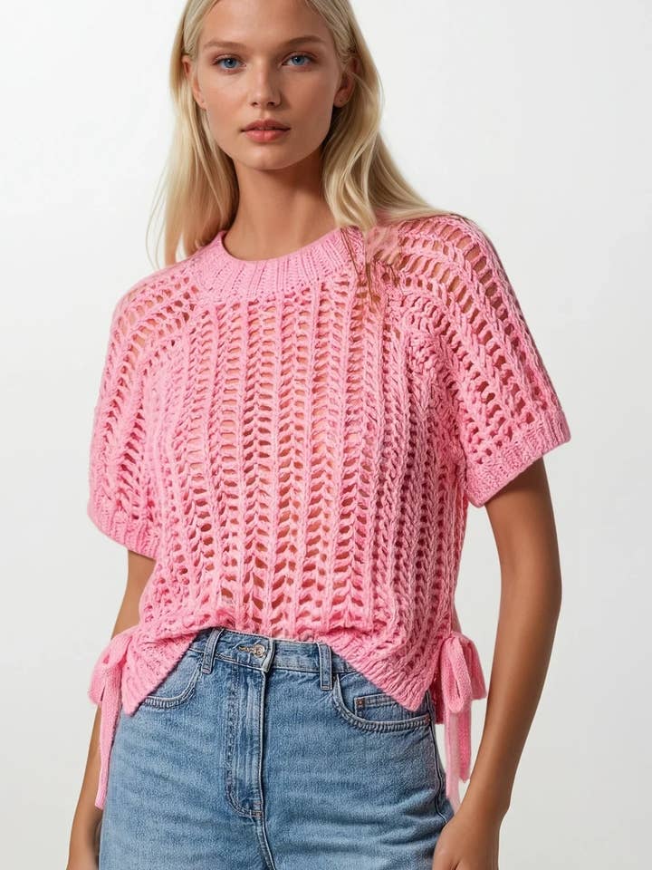 MAGLIONE A UNCINETTO A MAGLIA GROSSA CON LACCI LATERALI W1551TIB (Copia) per la vendita all'ingrosso da parte di WISTERIA LANE